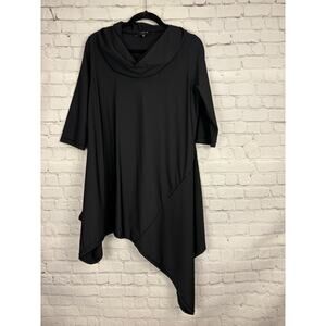 JASON Comfy USA Slanted Tunic Womens Black Beaded Cowl Neck Small